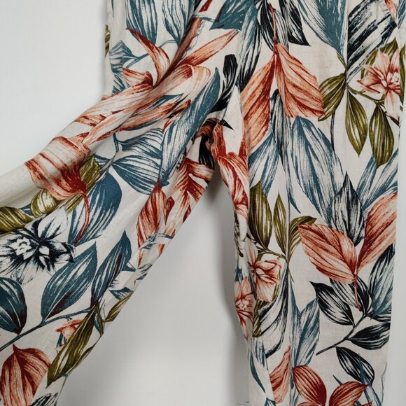 C&C California Women's Pants Size M Linen Cream Tropical Wide Leg Boho Bohemian - Picture 2 of 10